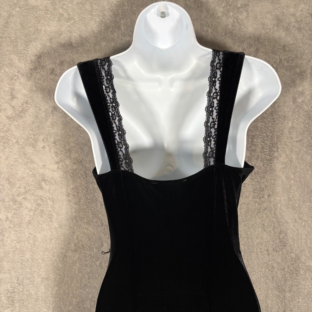 Betsey Johnson Vintage Black Velvet Lace Fit & Flare Dress Square Neck S Witchy - Picture 8 of 13